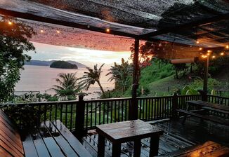 Ocean view restaurant & garden Bigfin beach resort Sabah Borneo