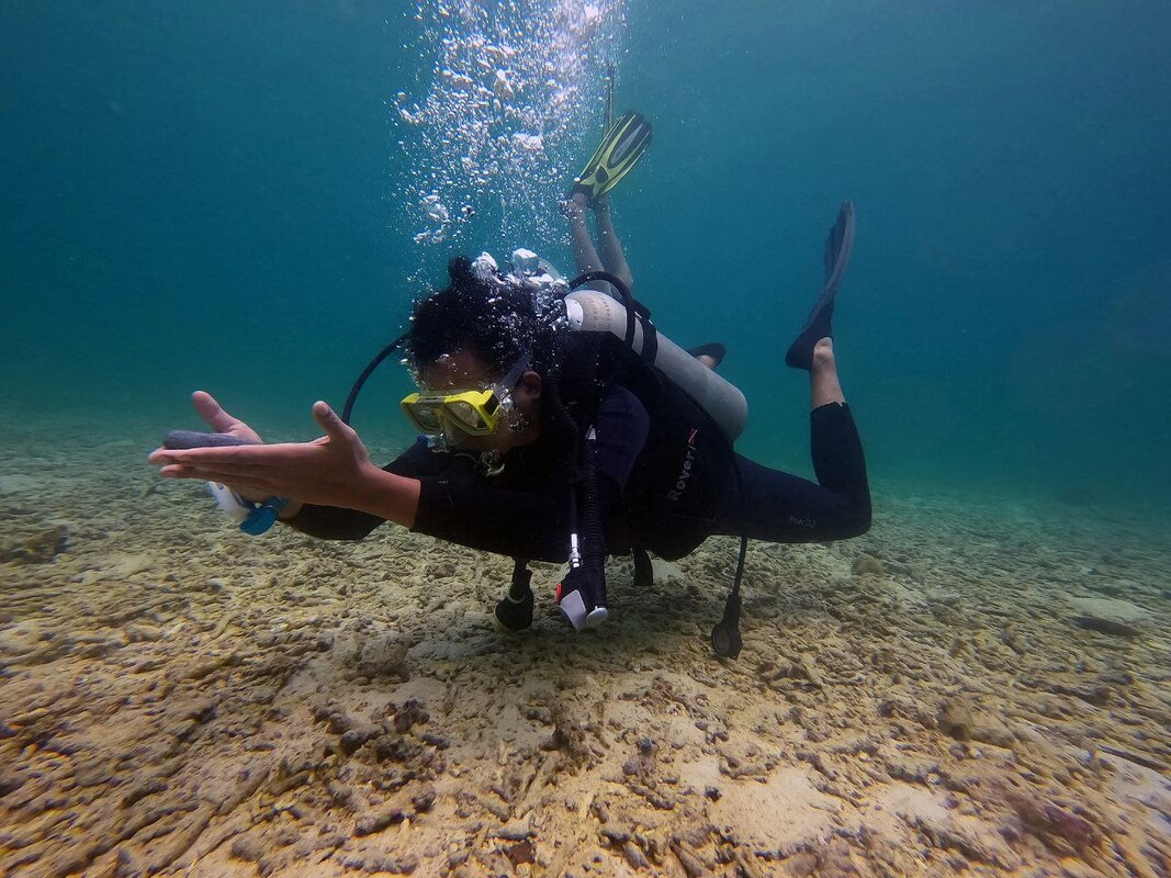 Scuba diver practising bouyancy Sabah 